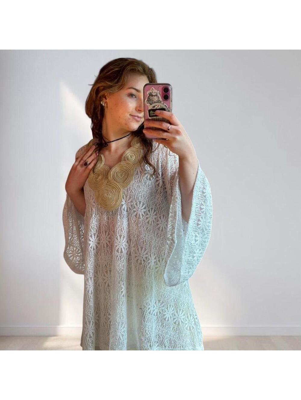Women's White and Cream Cover-up